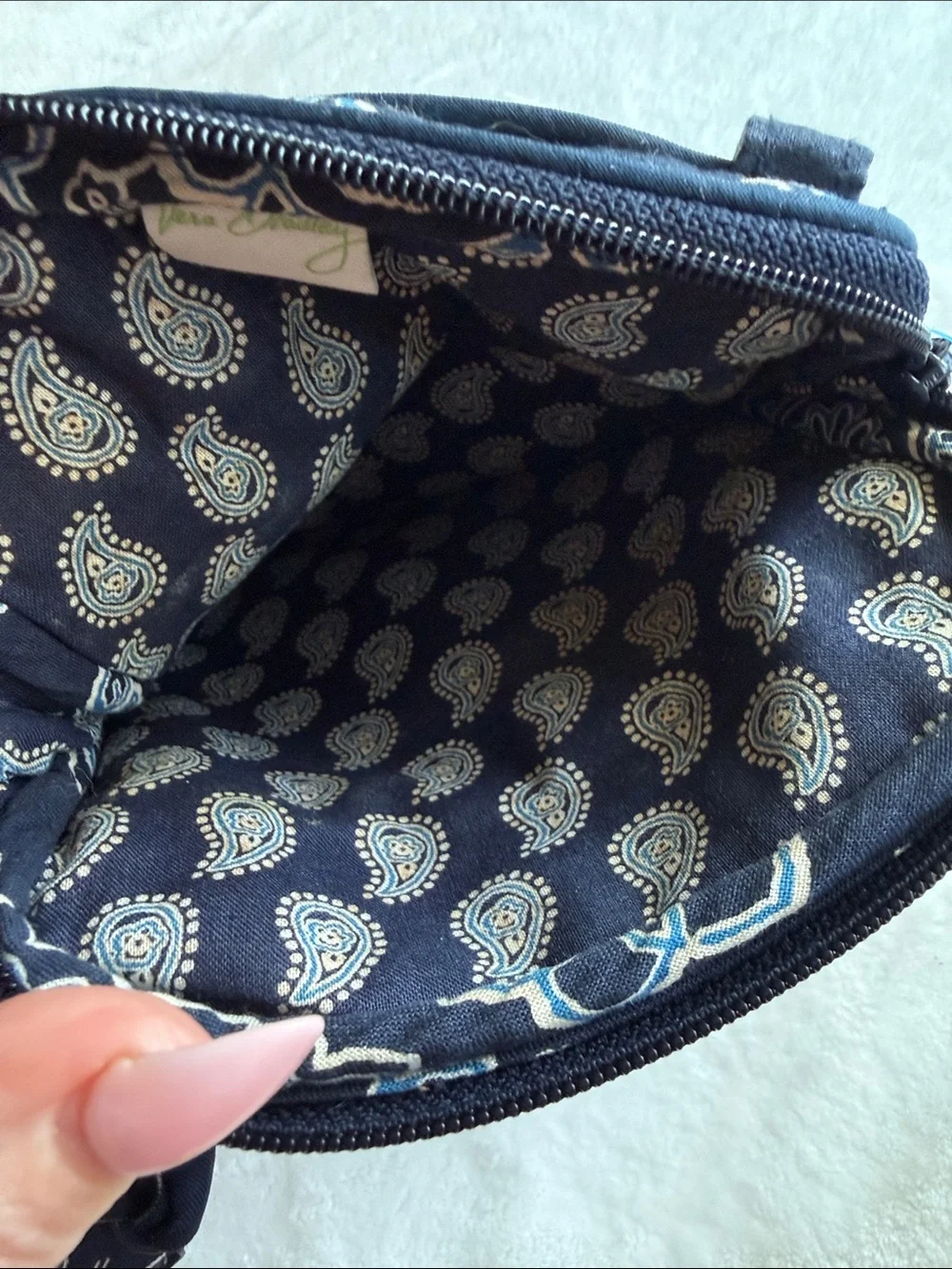 Vera Bradley Navy Paisley Quilted Crossbody with Light Blue Accents